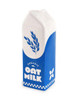 Carton of organic oat milk vase with blue and white design on a white background