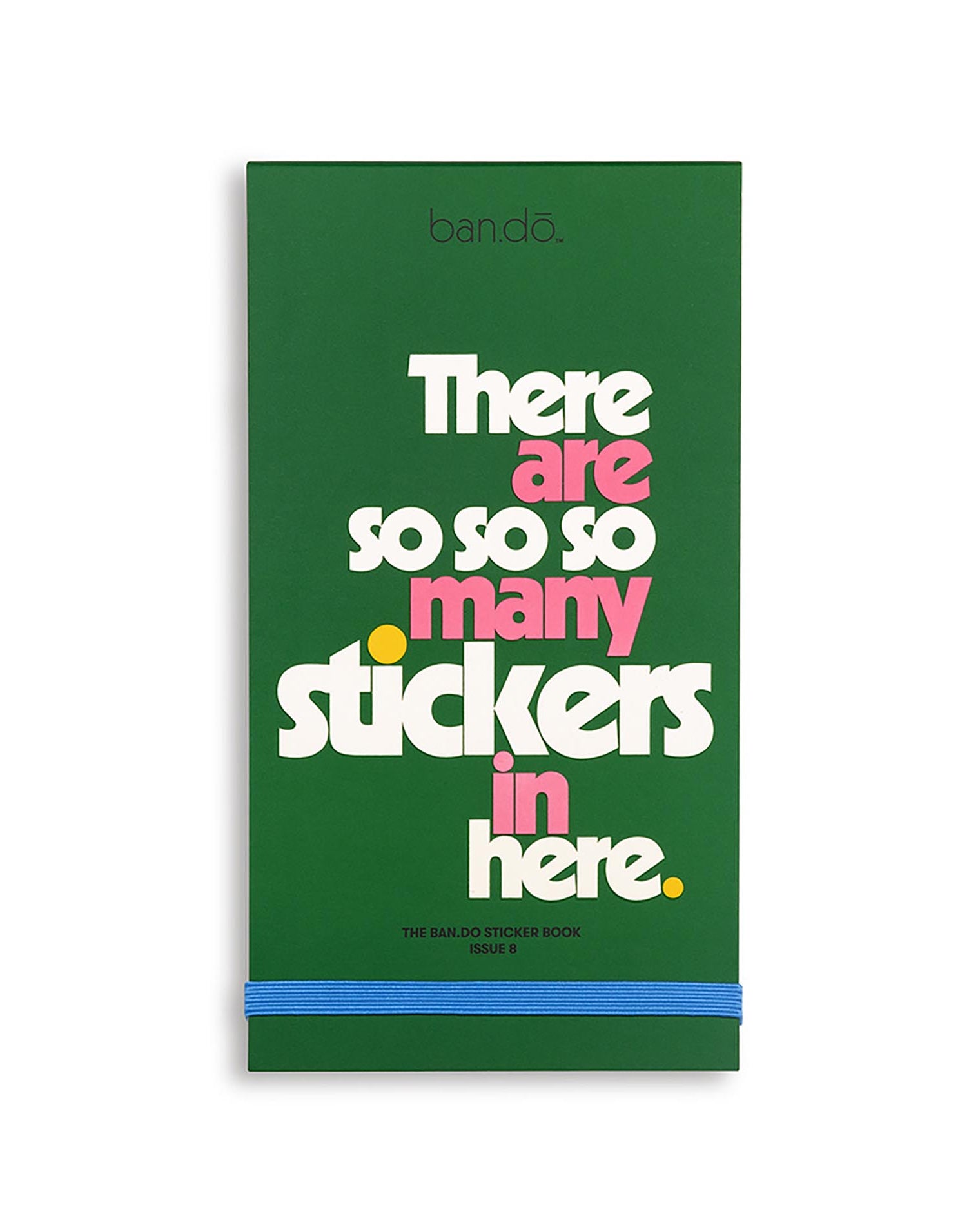 Green sticker book with colorful text on a white background