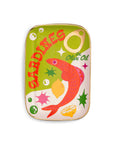 Colorful sardine ceramic tray on a white background