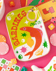 Colorful sardine ceramic tray on a colorful background