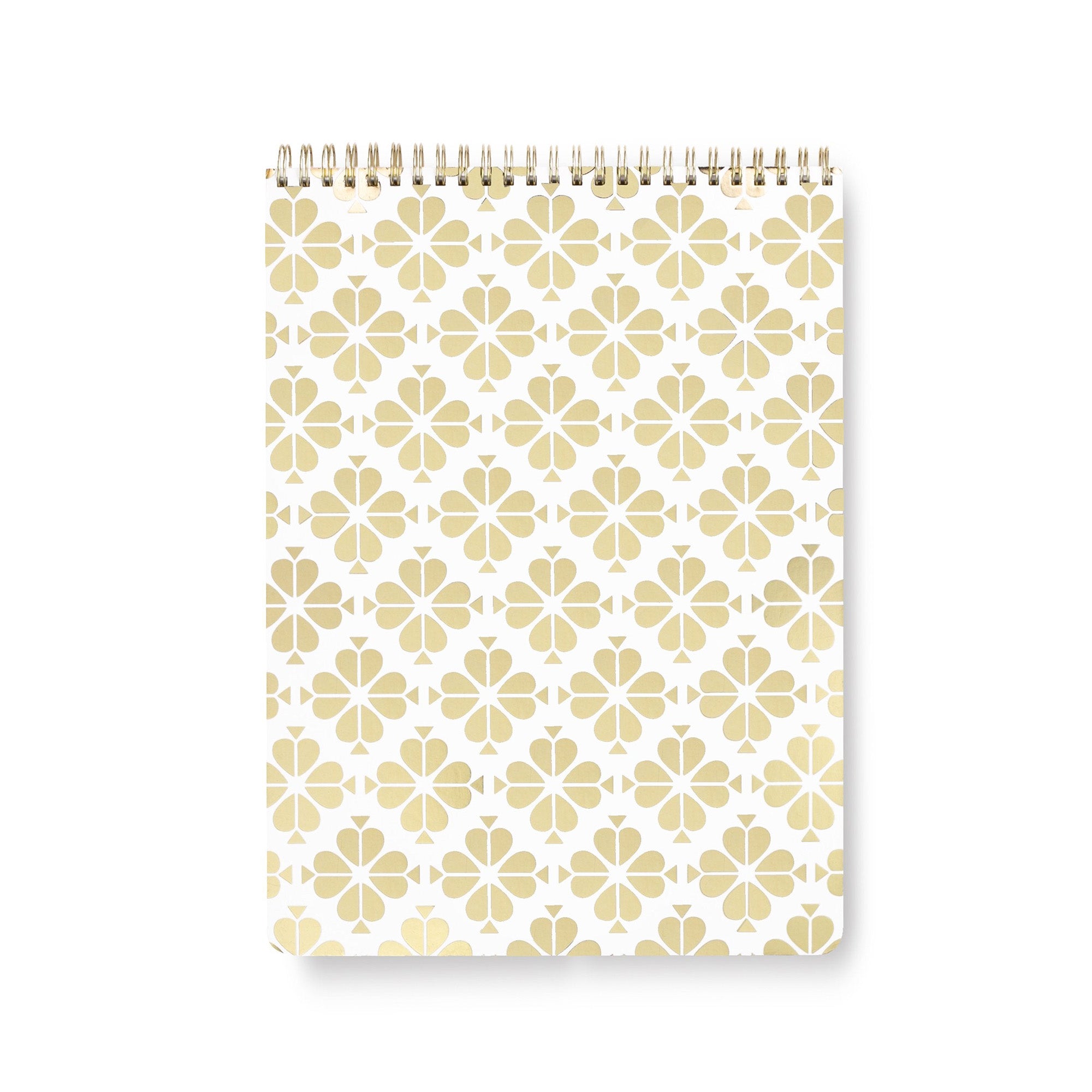 white top spiral notebook with gold floral design
