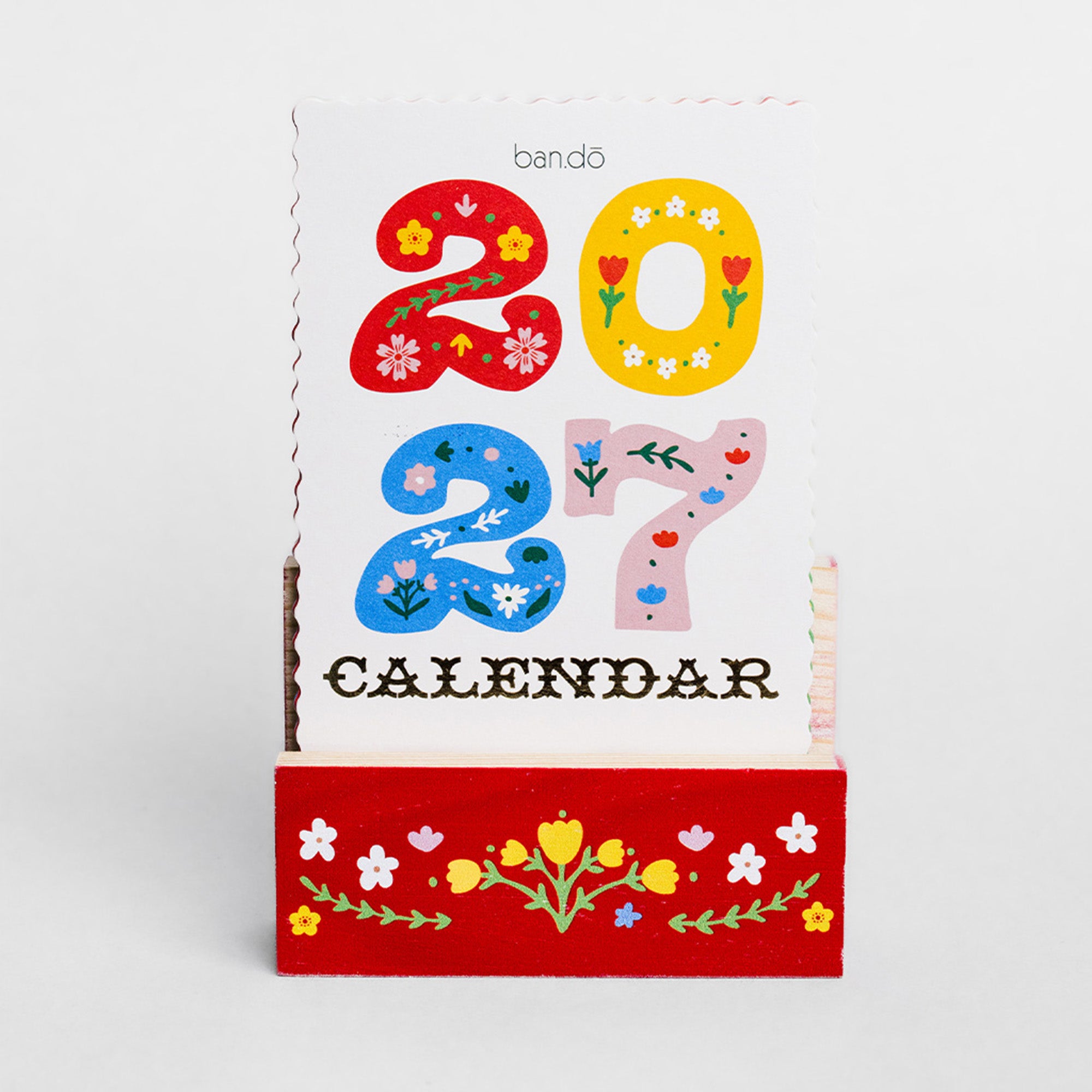 2027 colorful desk calendar with scandinavian folk floral print