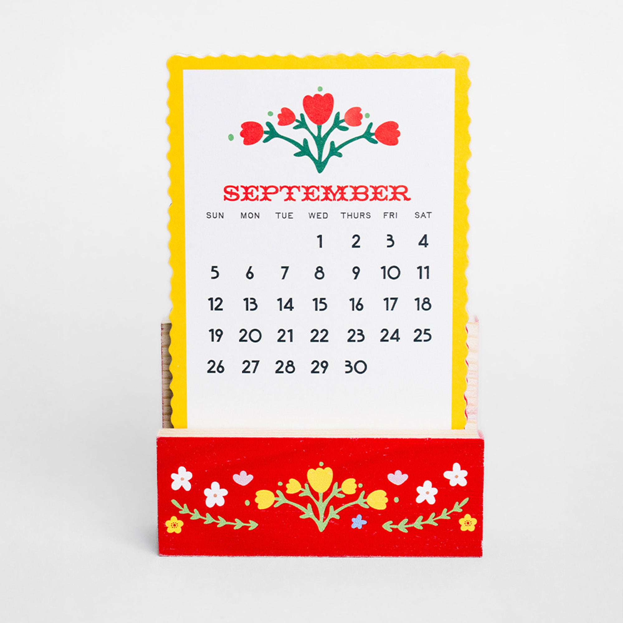 month of september - 2027 colorful desk calendar with scandinavian folk floral print
