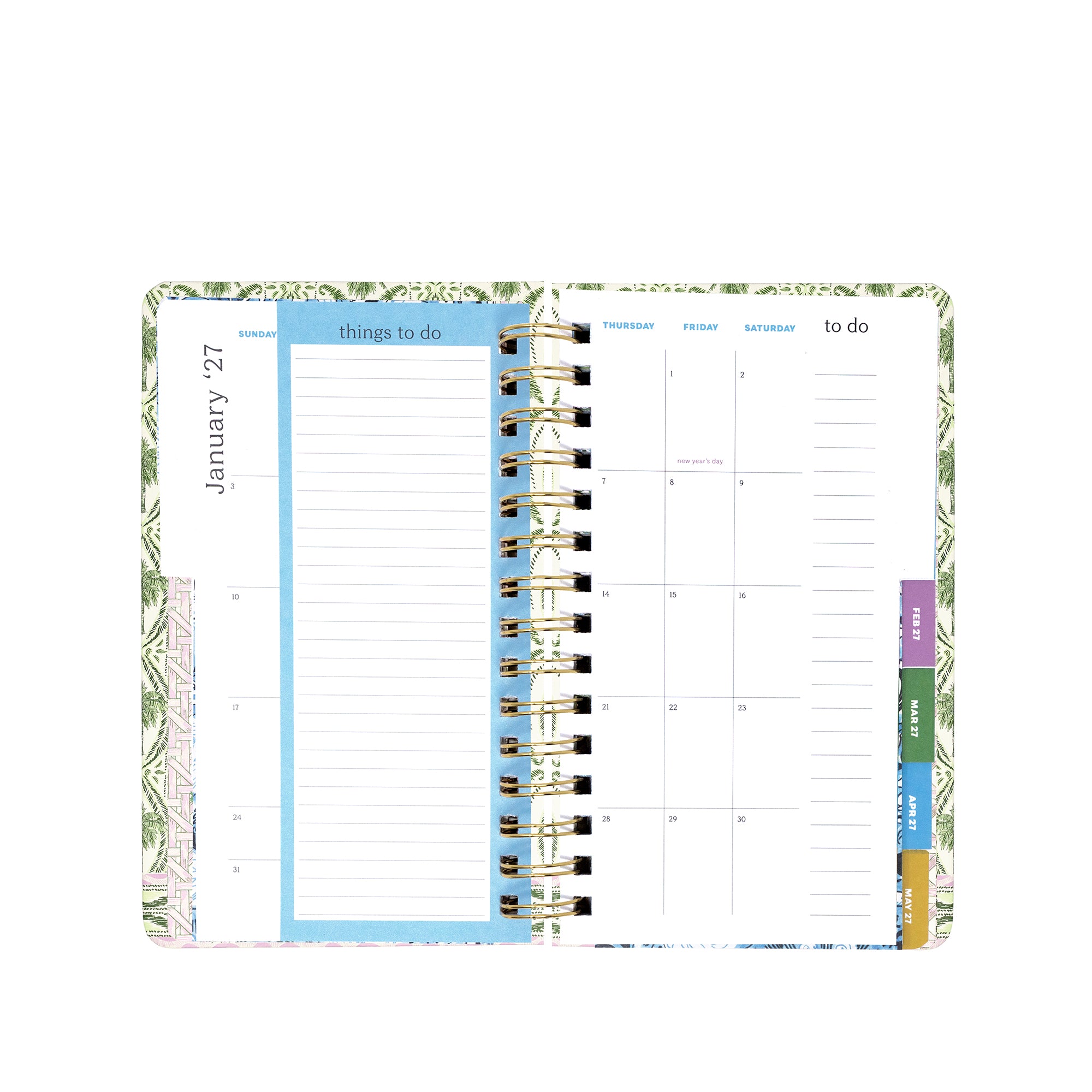 Planner with monthly layout, to-do list, and calendar entries on a white background