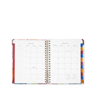 An open spiral-bound planner or calendar showing two monthly calendar spreads for January 2027, with lined daily sections on the left page and colorful tab dividers on the right, photographed on a white background.