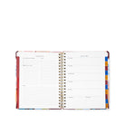 An open spiral-bound planner or agenda with lined daily and weekly planning pages visible, shown against a plain white background.