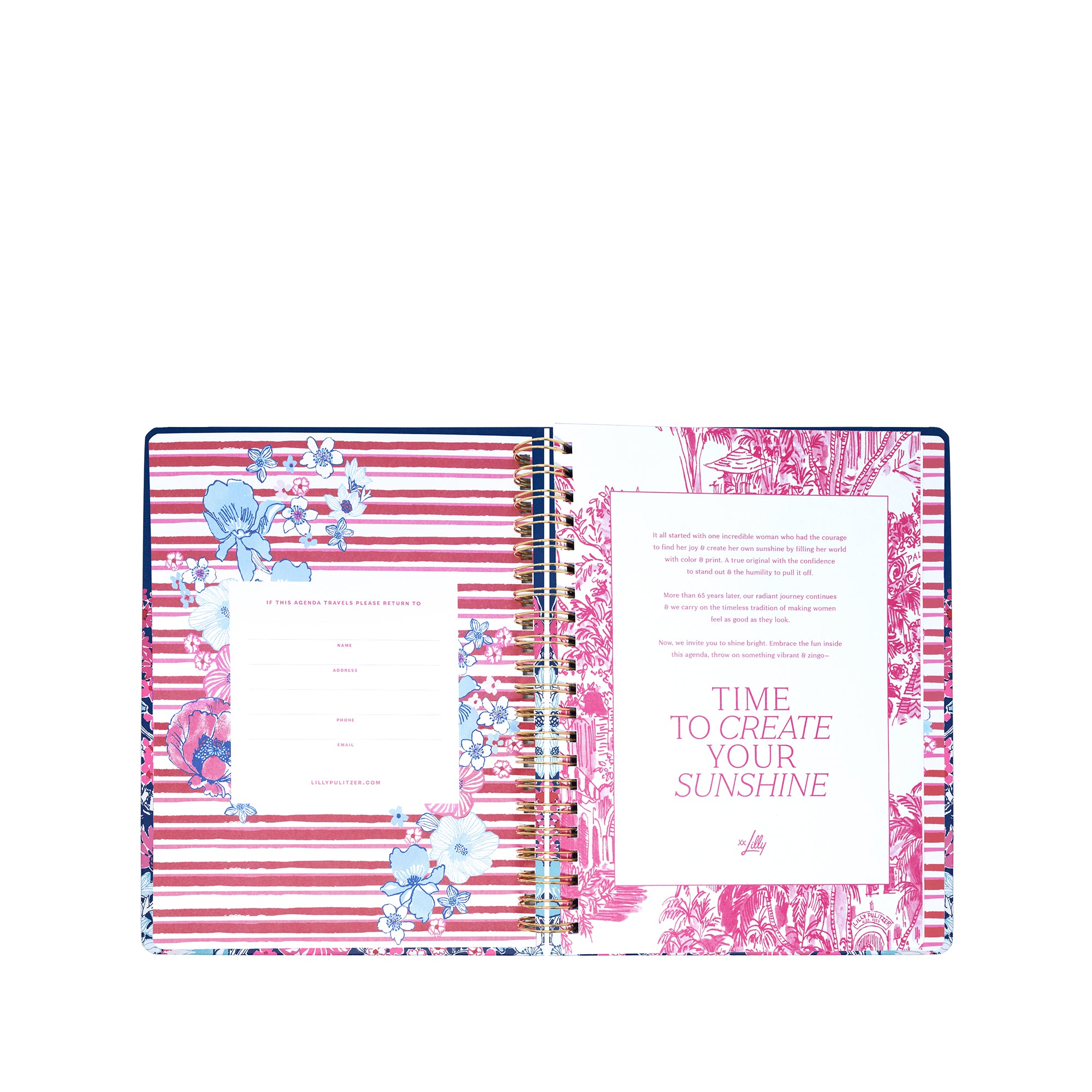 planner with floral design and motivational quote on a white background