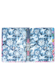 planner with blue and white floral pattern on a white background