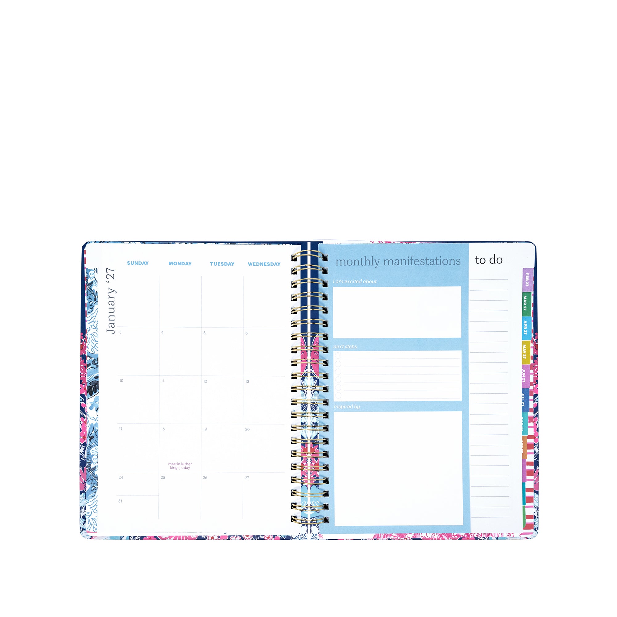 Planner with floral design on a white background