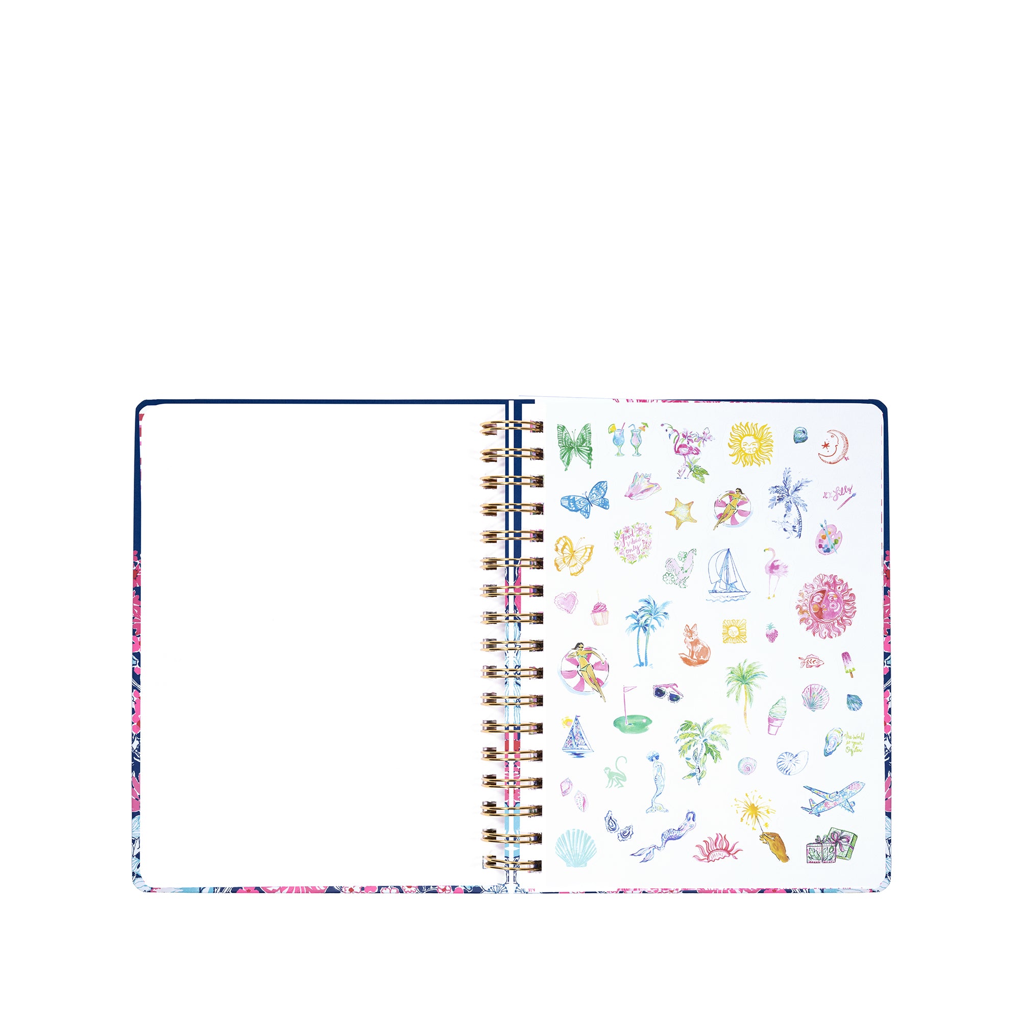 Notebook with colorful illustrations on a white background