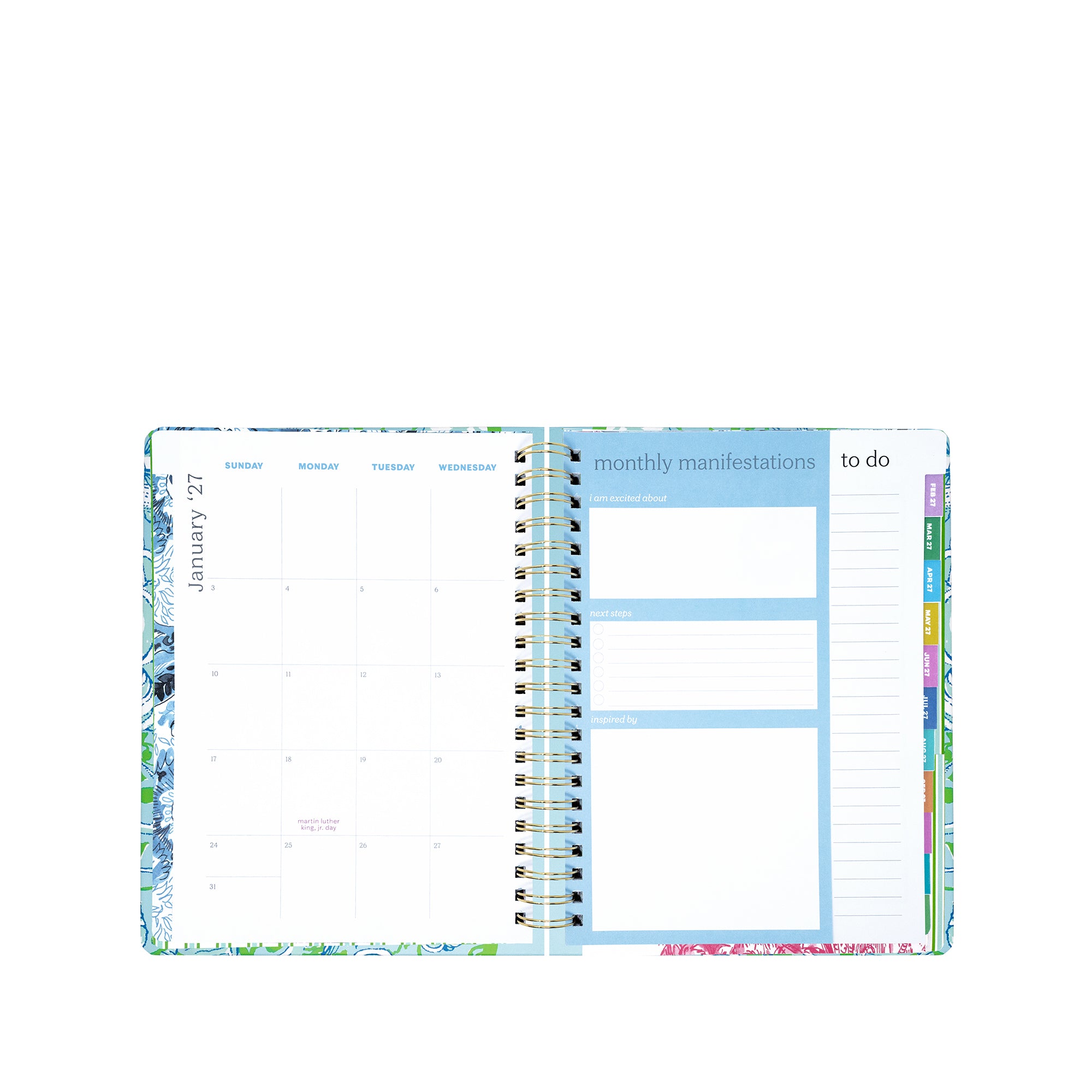 Planner with colorful design on a white background