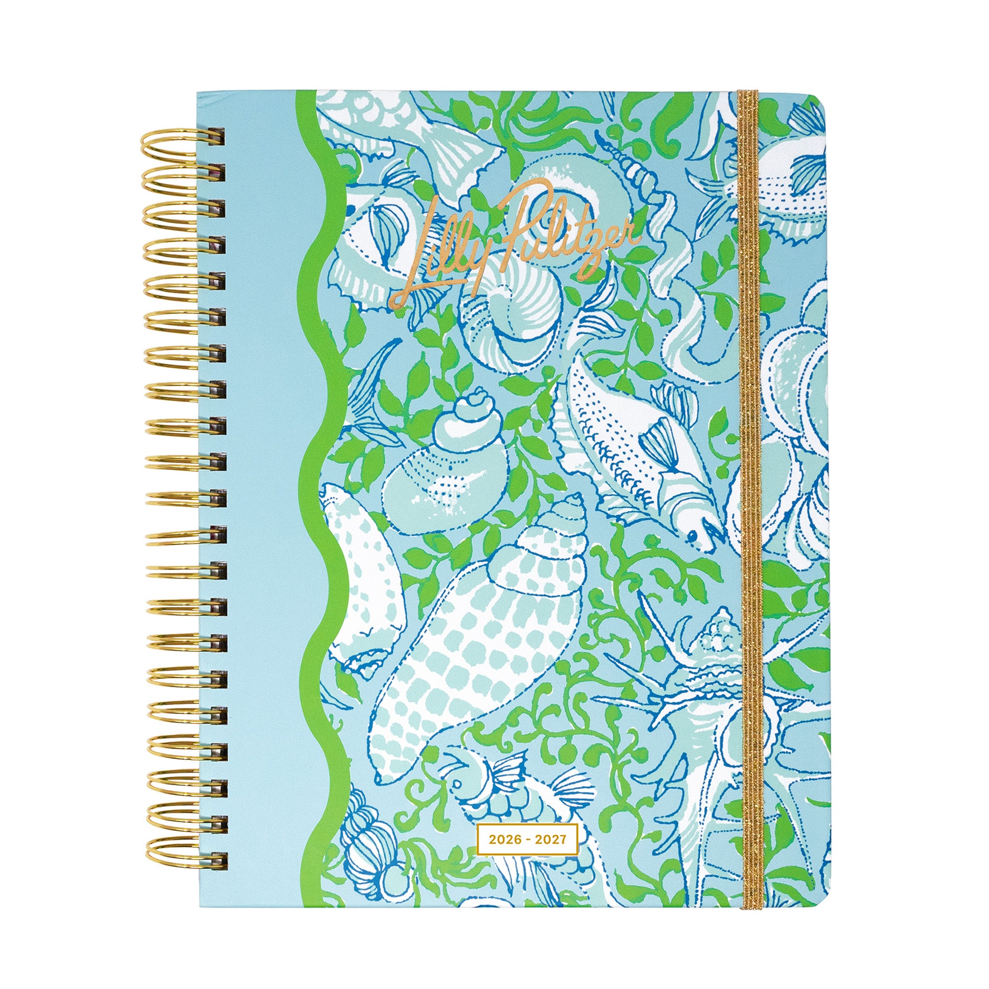 planner with a colorful shell pattern on a white background