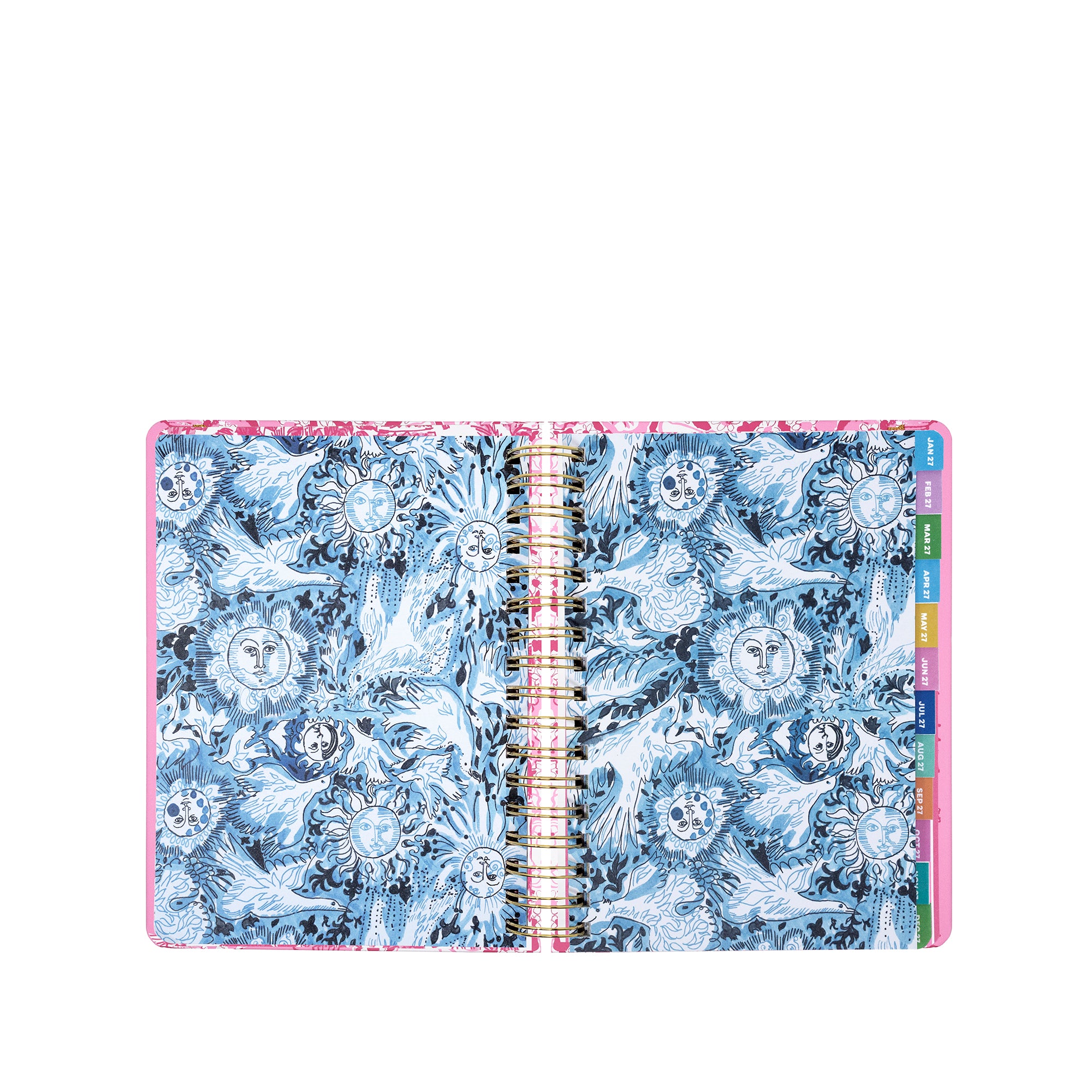 Open planner with celestial design on a white background