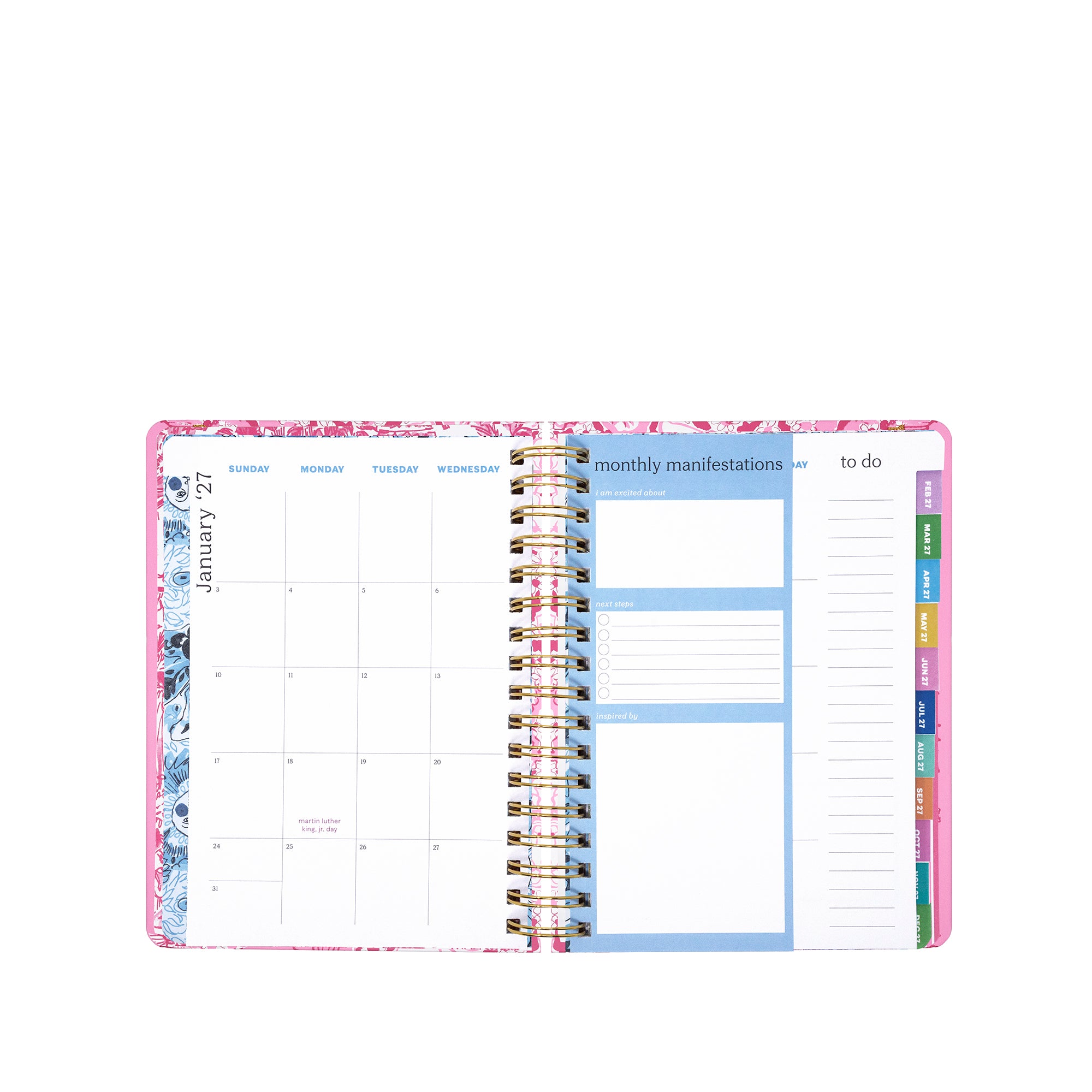 Planner with colorful design on a white background