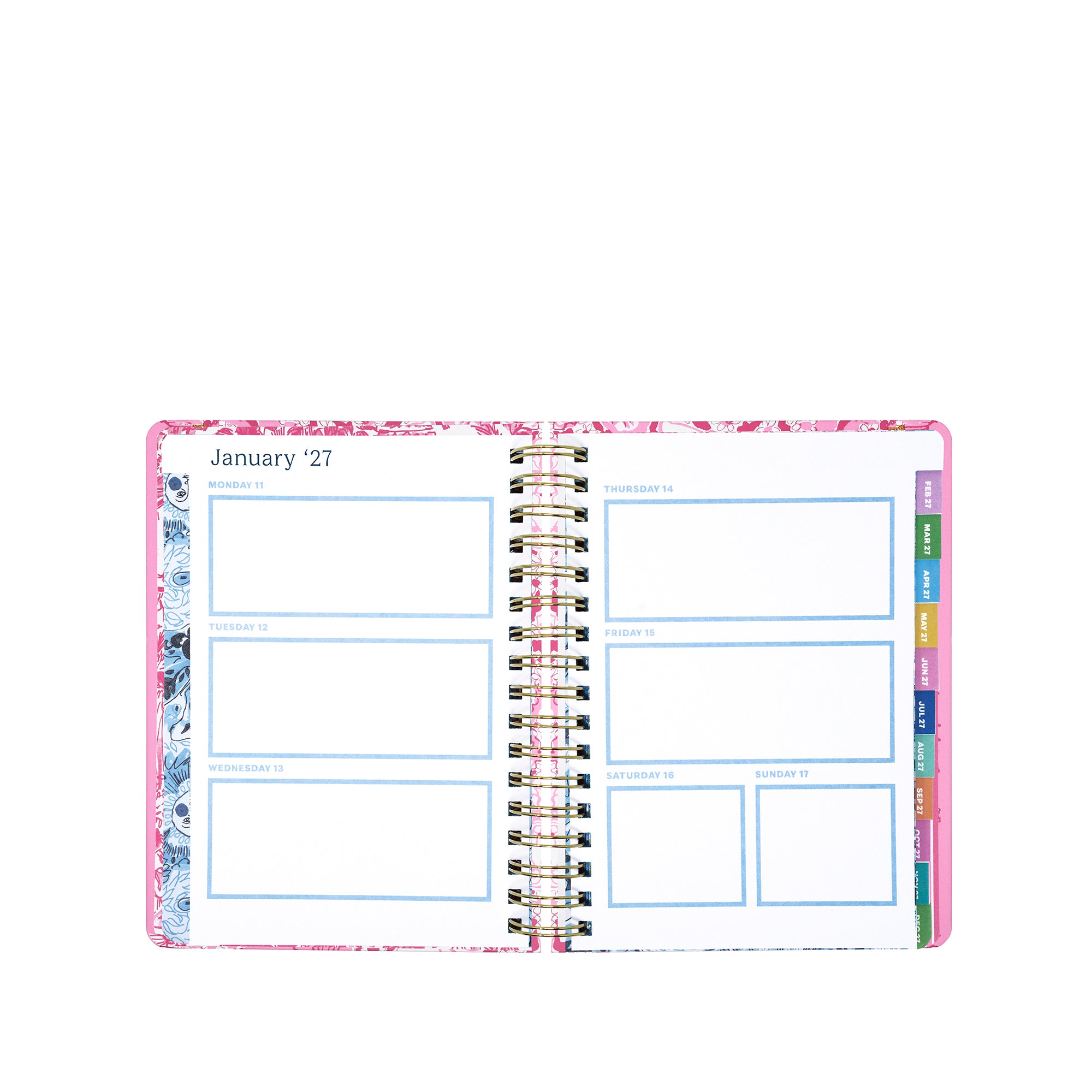 Planner with colorful tabs on a white background