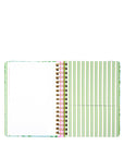 planner with striped cover and pink spine on a white background