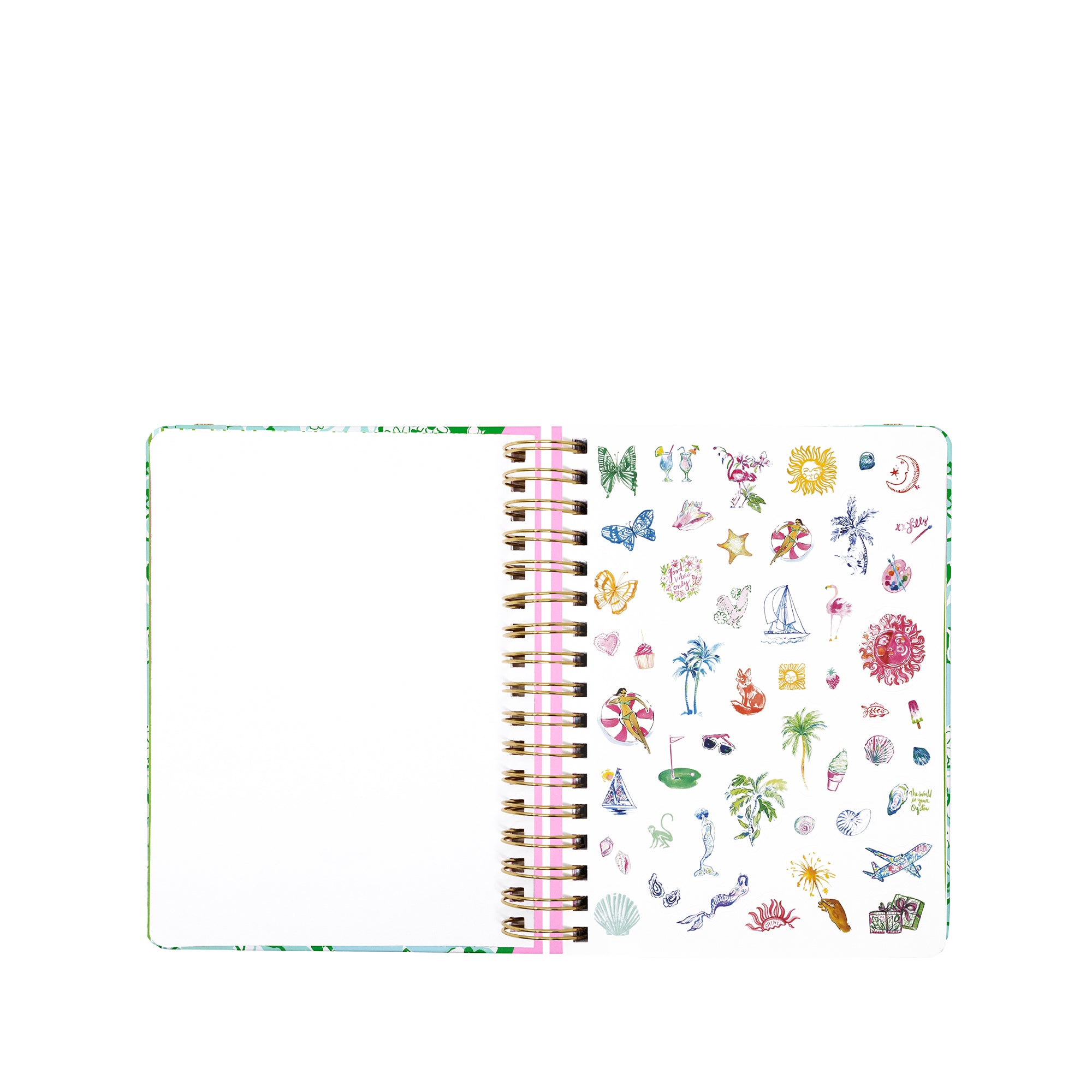 planner with colorful stickers on a white background