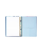 Open notebook with spiral binding on a white background