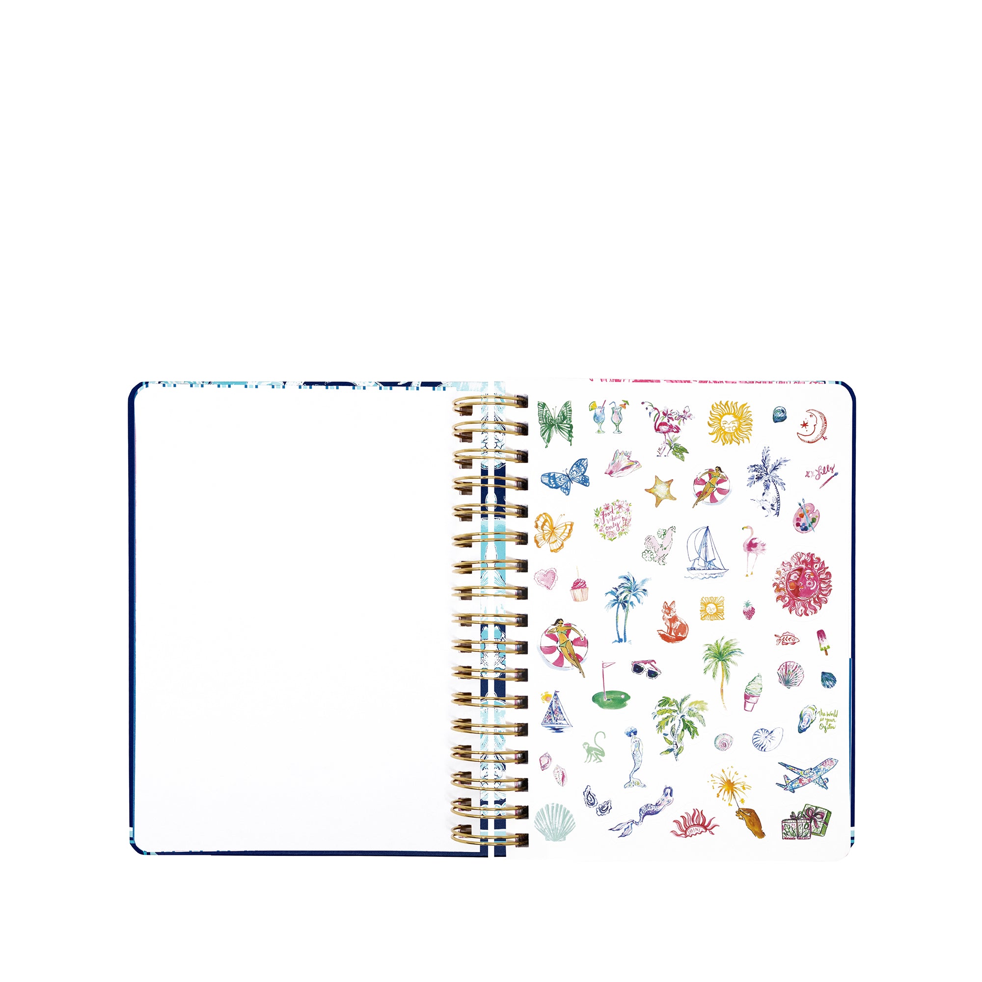 planner with colorful stickers on a white background
