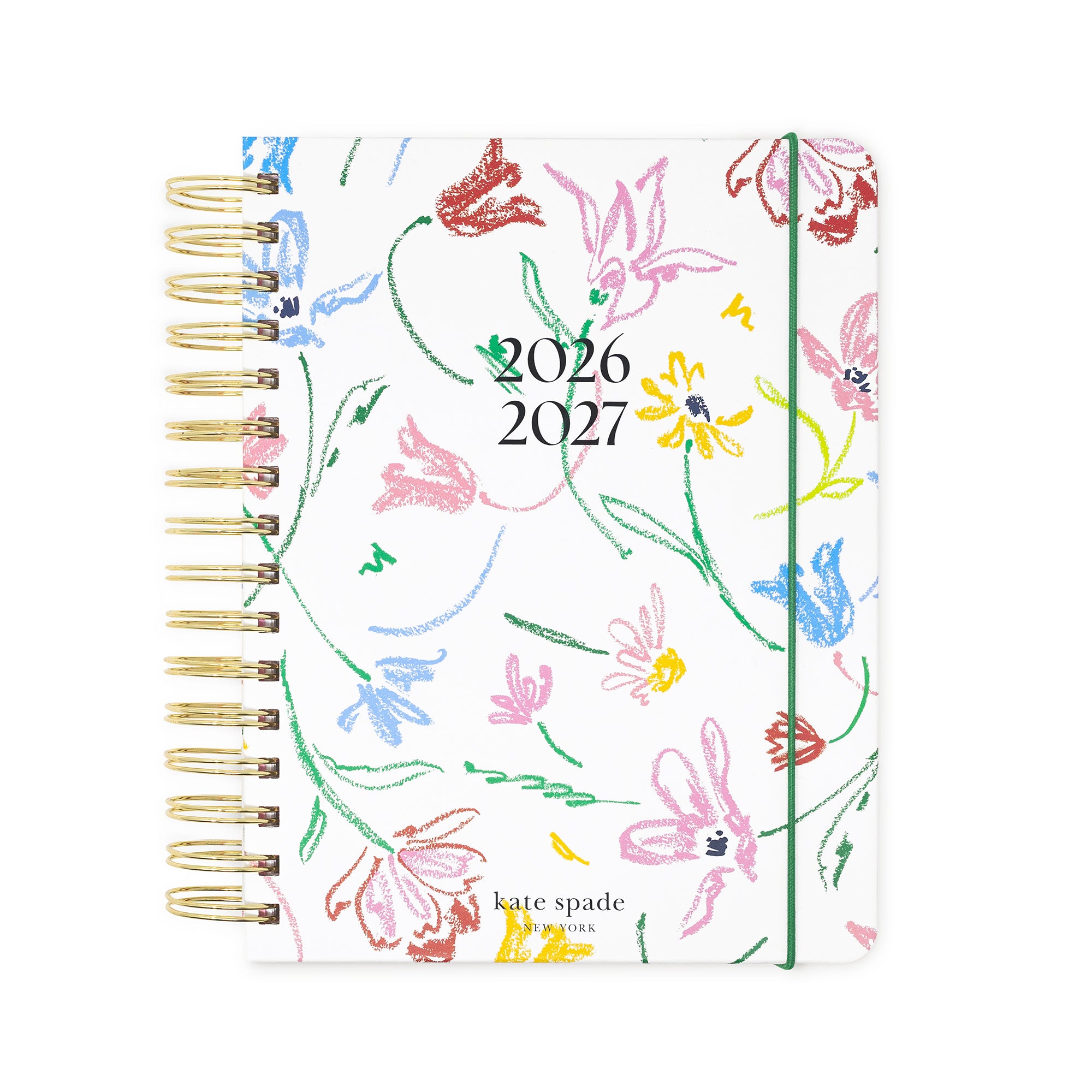 Floral-patterned planner with 2026-2027 dates on a white background