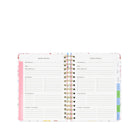 Vacation planner with sections for destination, dates, activities, and expenses on a white background.
