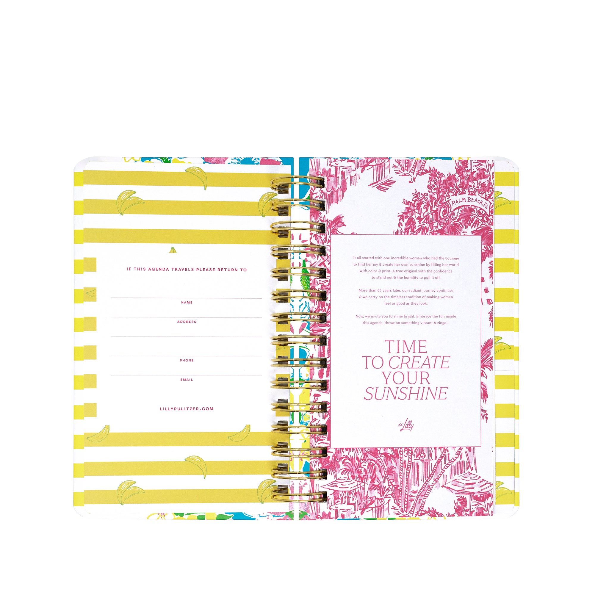 Decorative planner with yellow and pink design on a white background