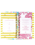 Decorative planner with yellow and pink design on a white background