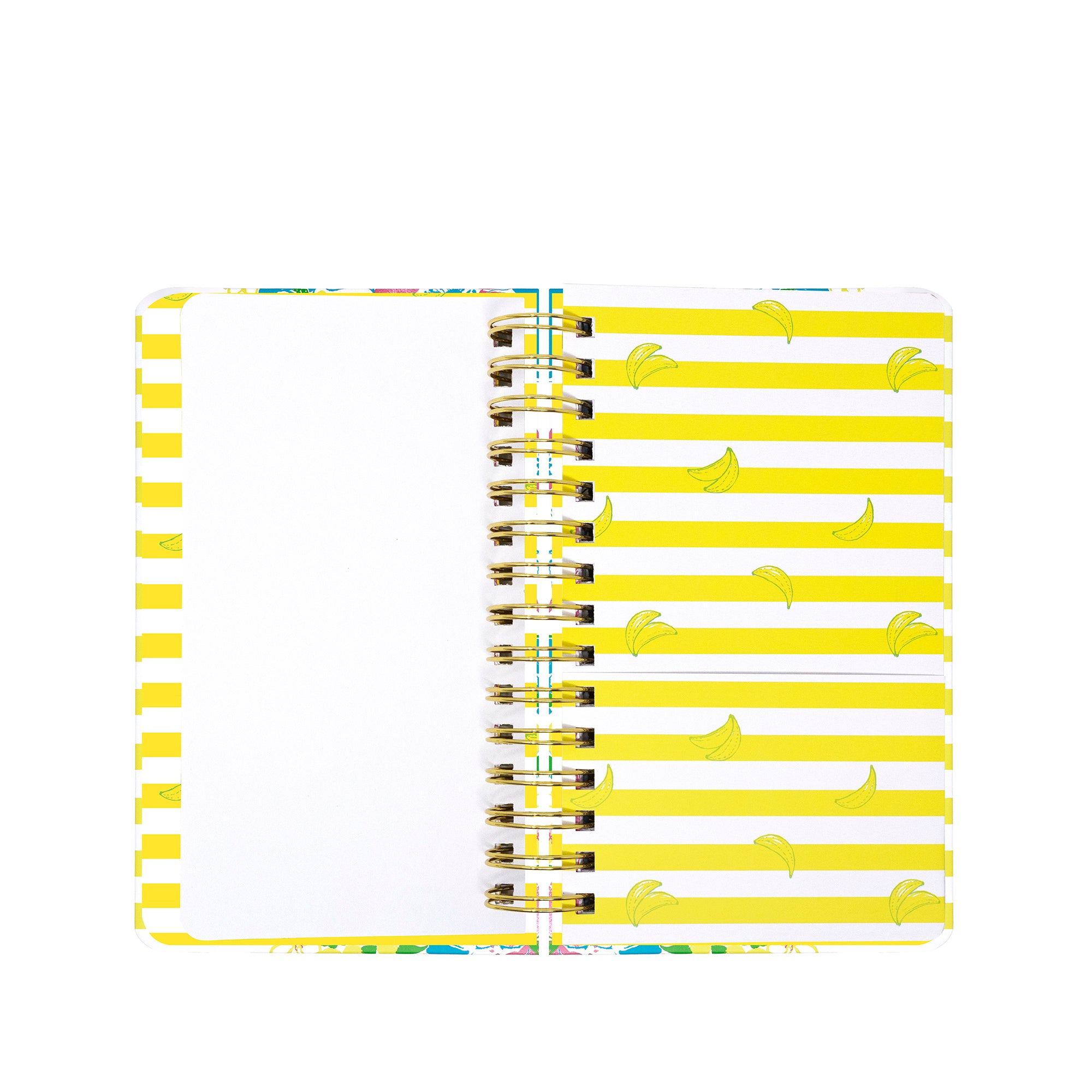 Set of planner with yellow and white striped covers on a white background