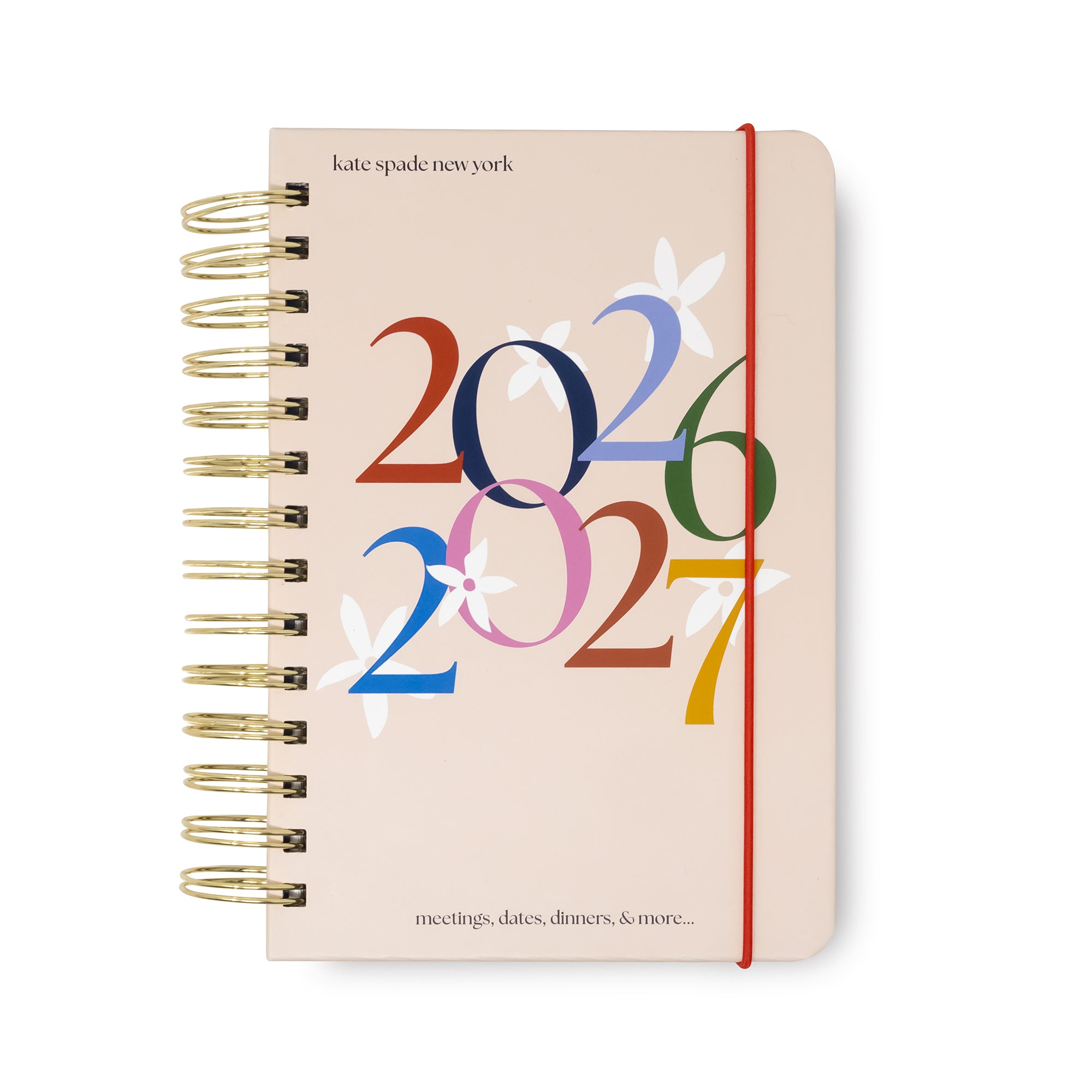 Beige planner with colorful '2026' to '2027' design on a white background