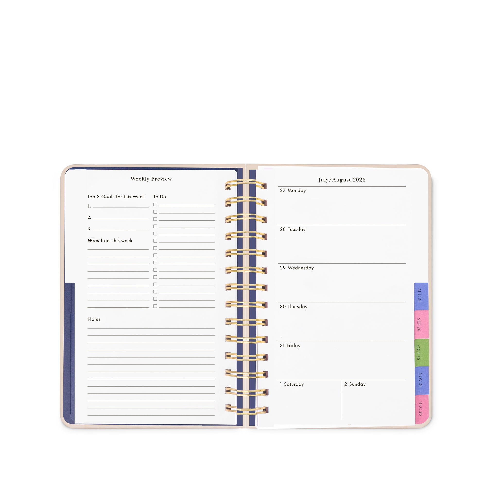 Weekly planner with a monthly view on a white background