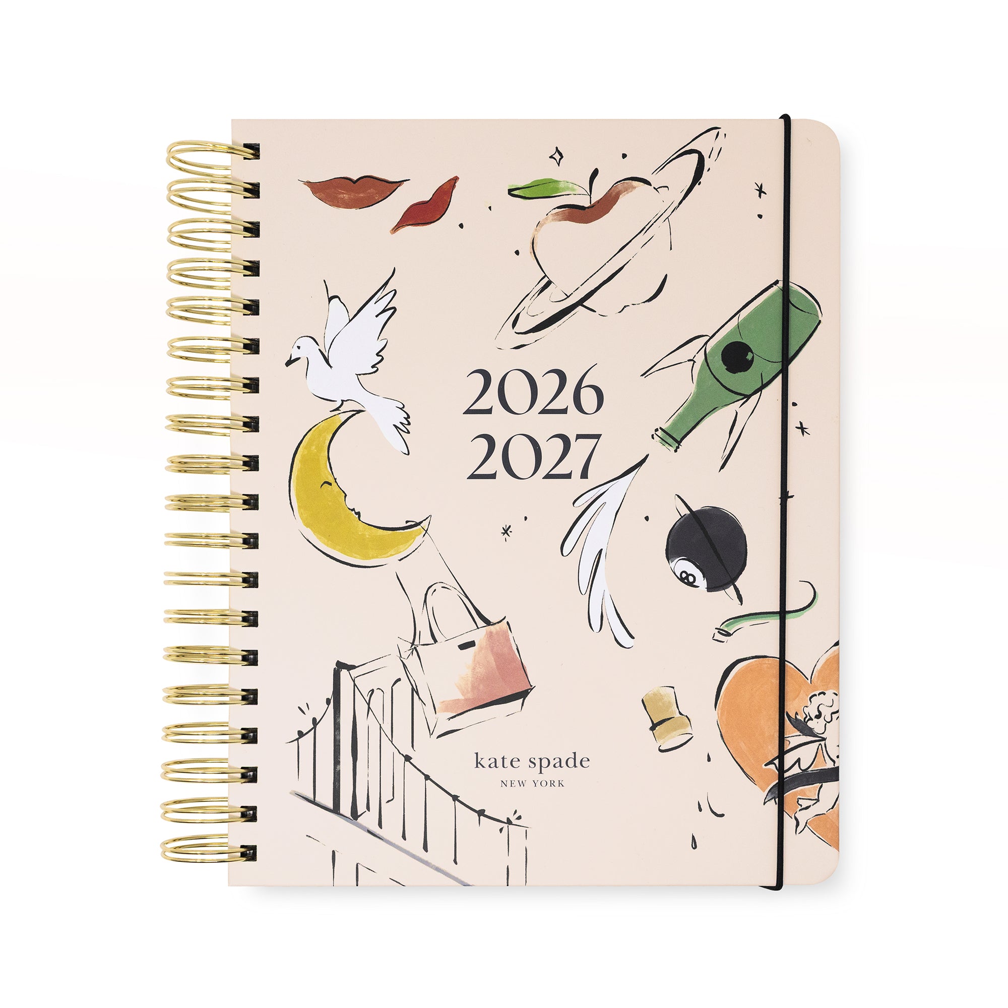 2026-2027 planner with decorative design and 'kate spade New York' branding on a white background