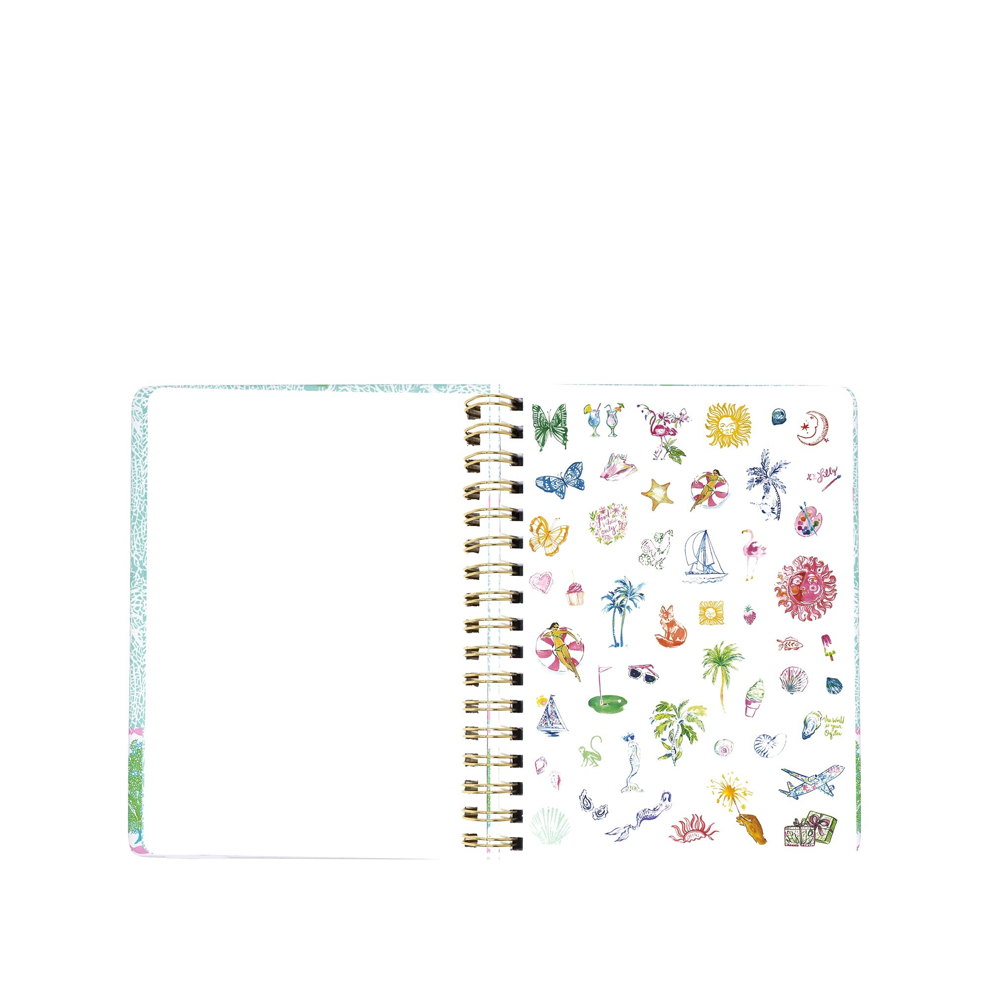 Notebook with colorful illustrations on a white background