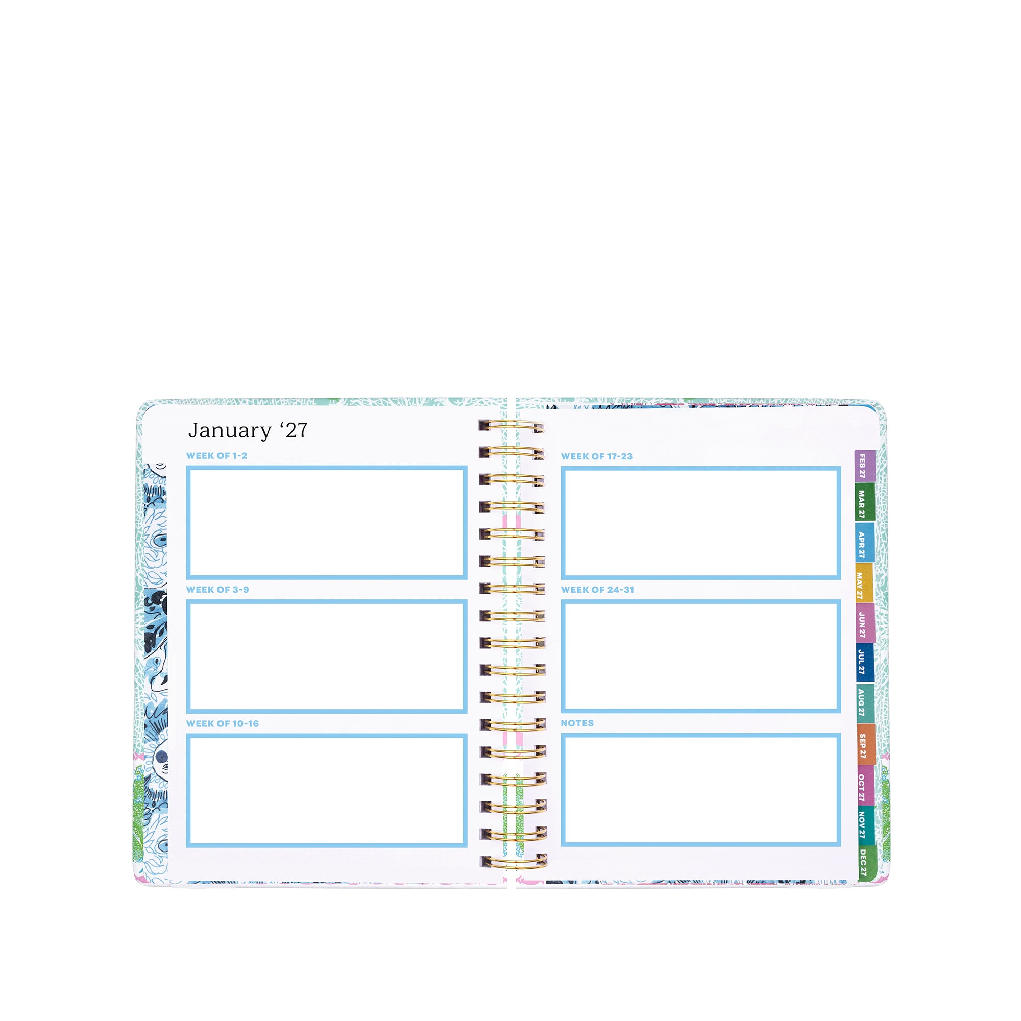 Planner with floral design on a white background
