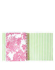 planner with pink floral and green striped design on a white background