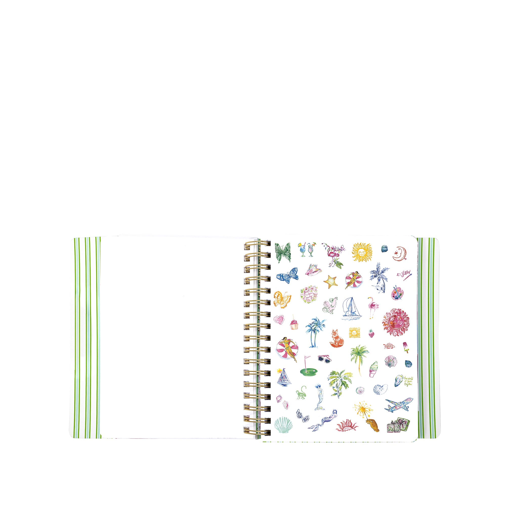 Planner with colorful illustrations on a white background