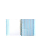 planner with blue and white striped cover on a white background