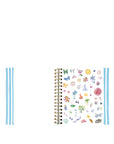 Spiral-bound planner with colorful illustrations on a white background