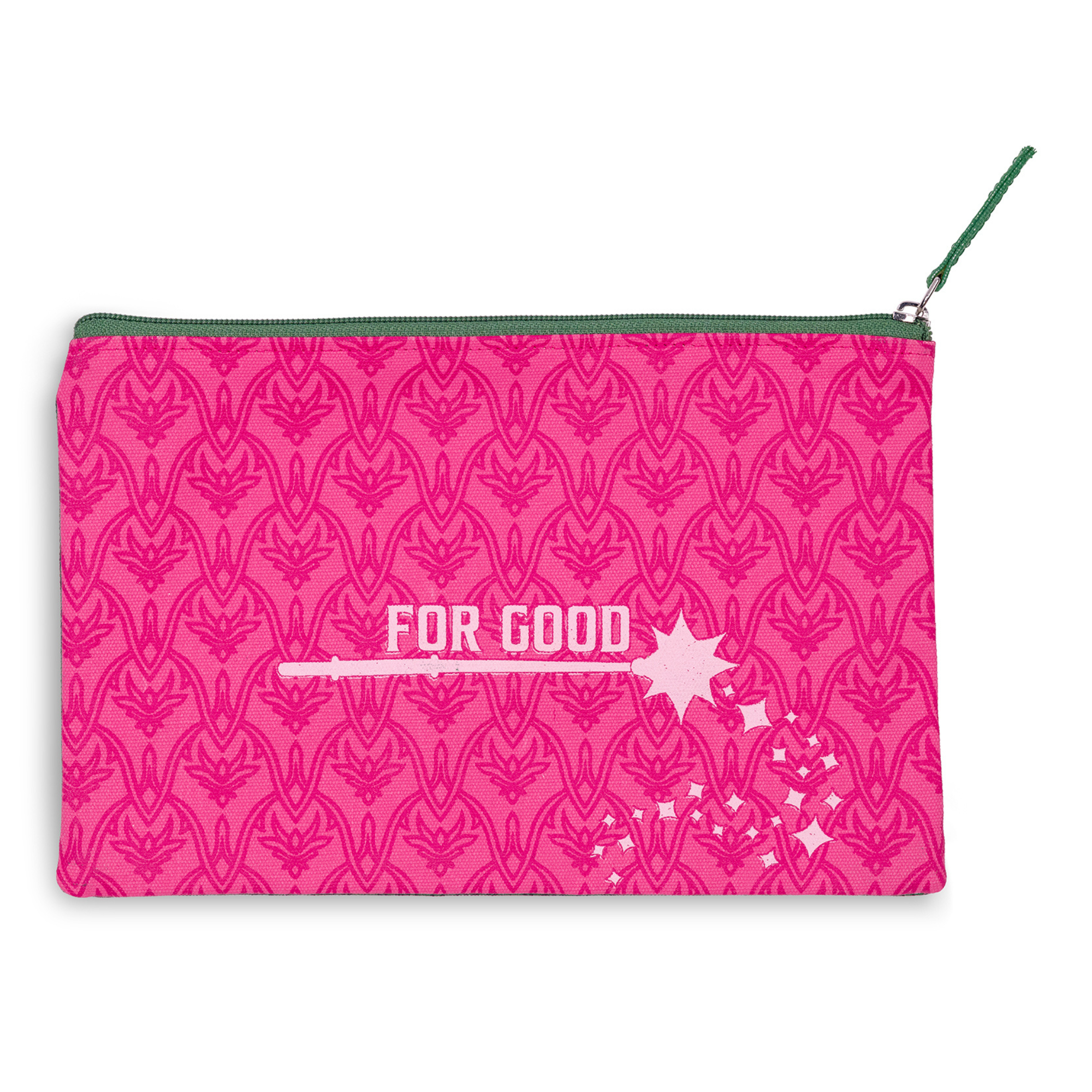 Pink pouch with pattern and 'FOR GOOD' text on a white background