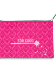 Pink pouch with pattern and 'FOR GOOD' text on a white background