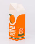 Carton of all-natural orange juice vase with an orange design on a light gray background