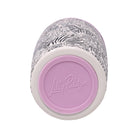 Bottom of tumbler with a light purple circular base with the embossed brand name 'Lilly Pilitzer' and a white outer rim.