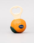 Orange-shaped bottle opener with a heart-shaped handle on a light gray background