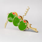 side view of green olives corkscrew