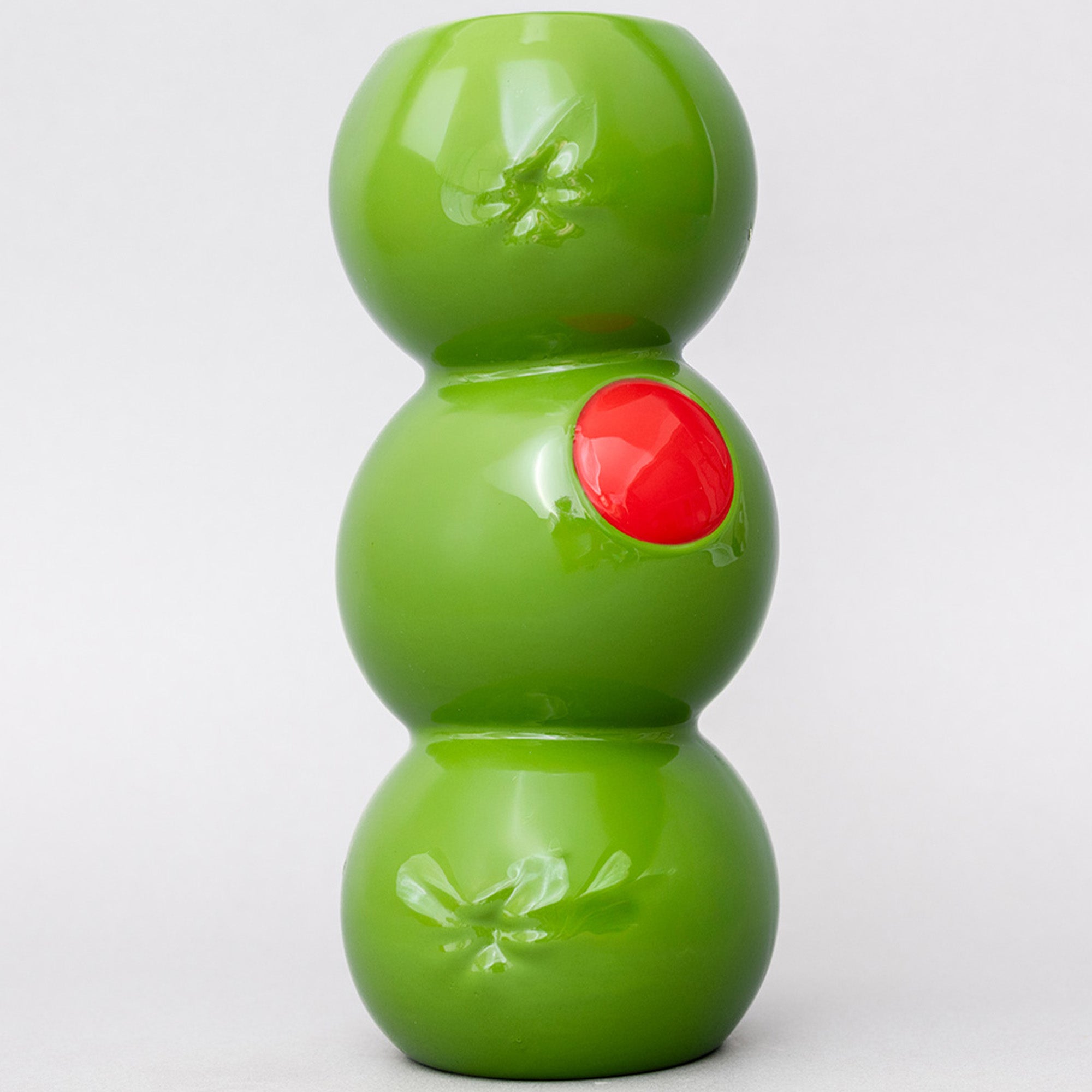 Green olive vase with a white background