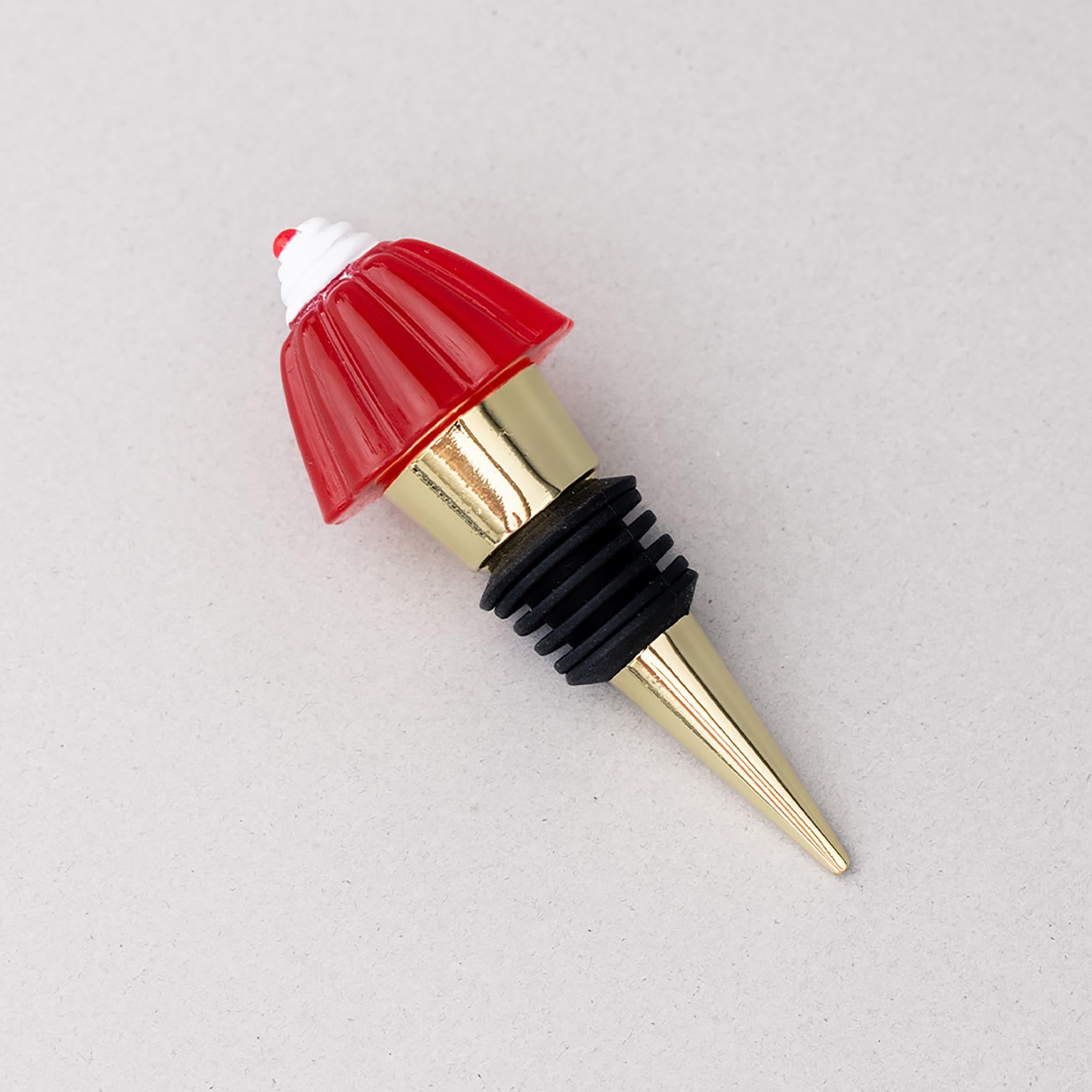 Top view of red jelly dessert wine stopper