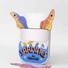 Colorful sardines in a can bookmark on a white background out of packaging