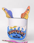 Colorful sardines in a can bookmark on a white background out of packaging
