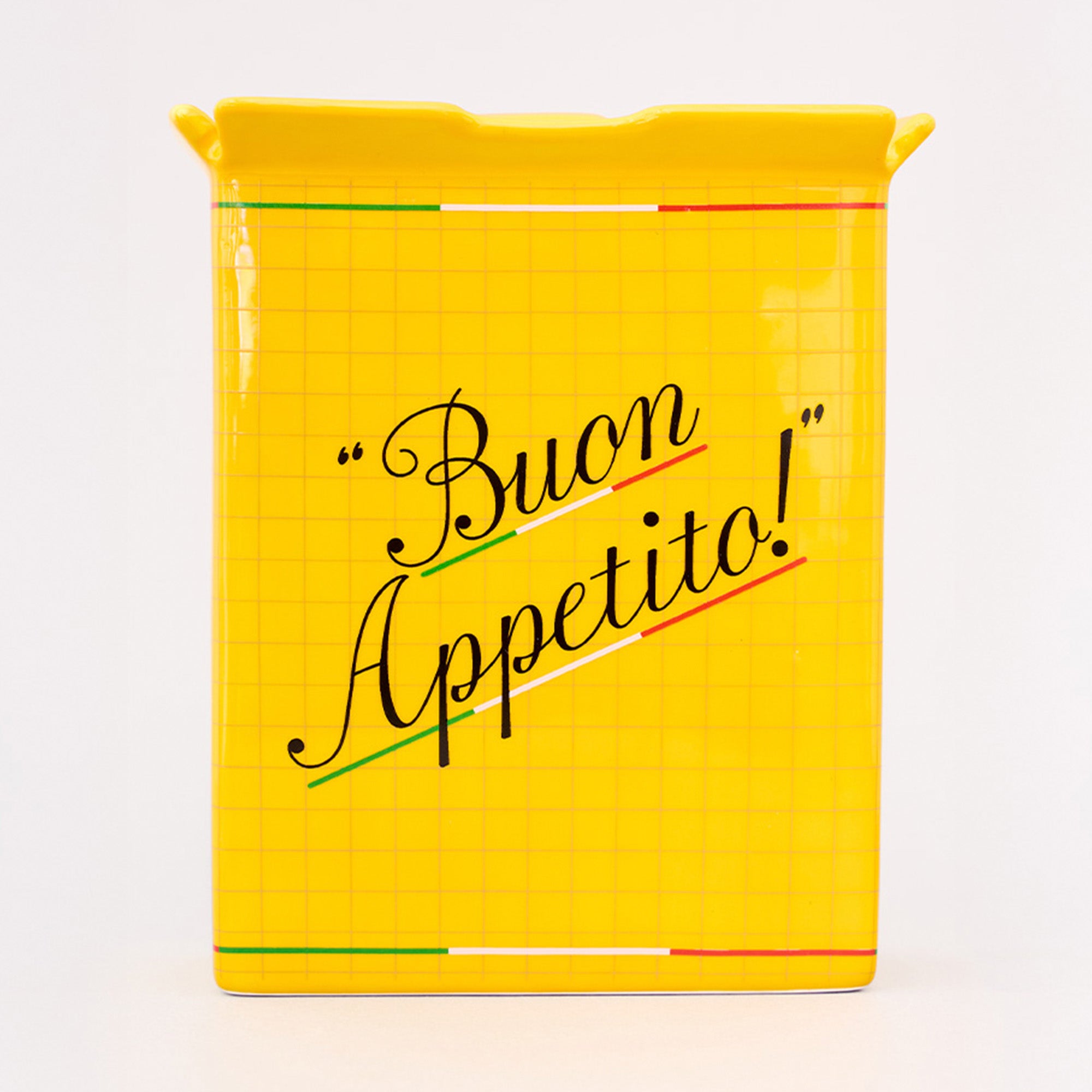 backview of yellow pasta box vase 