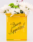 back view of yellow pasta box vase 