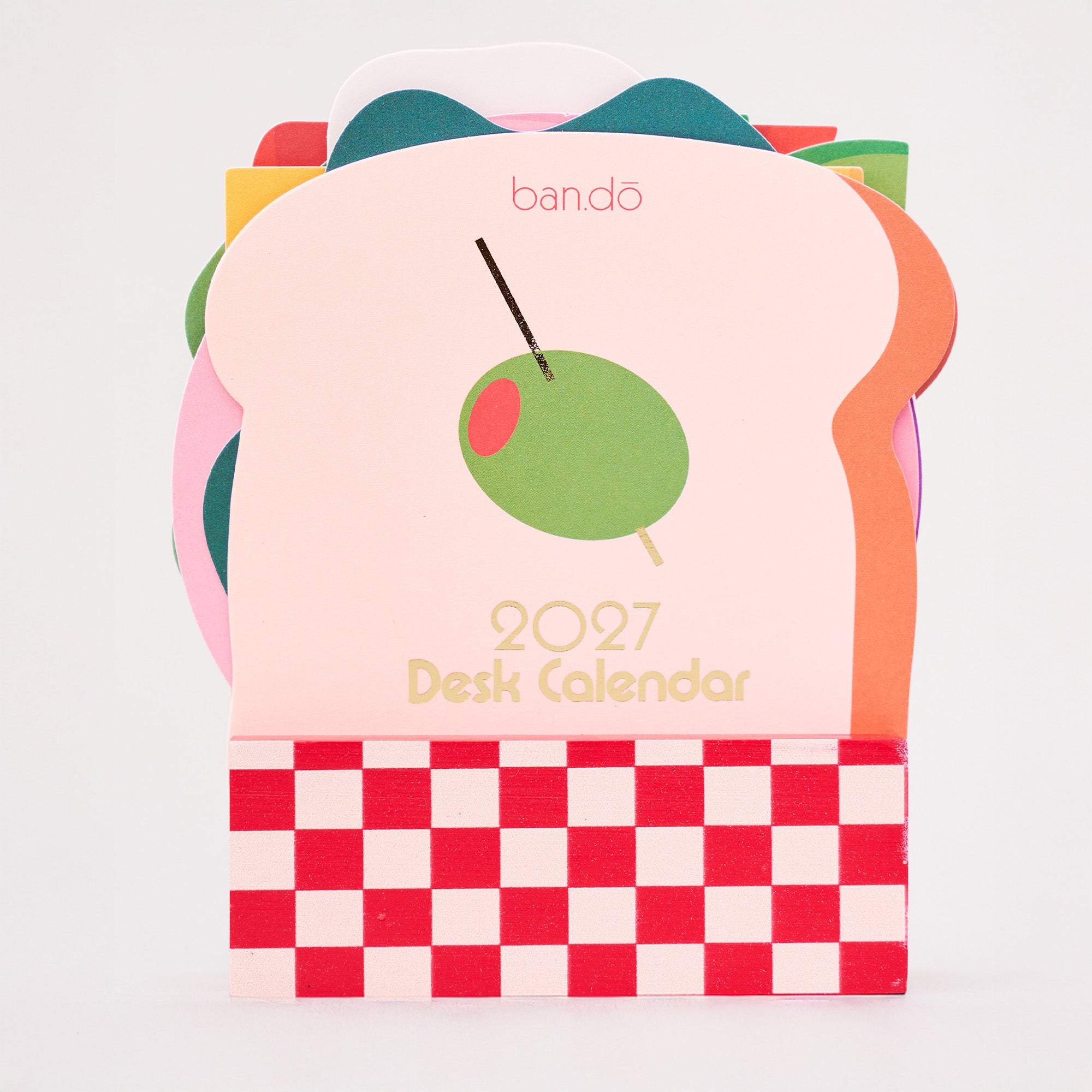 2027 Desk Calendar with colorful design on a white background